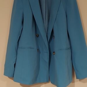 Women's Blue Double-Breasted Blazer